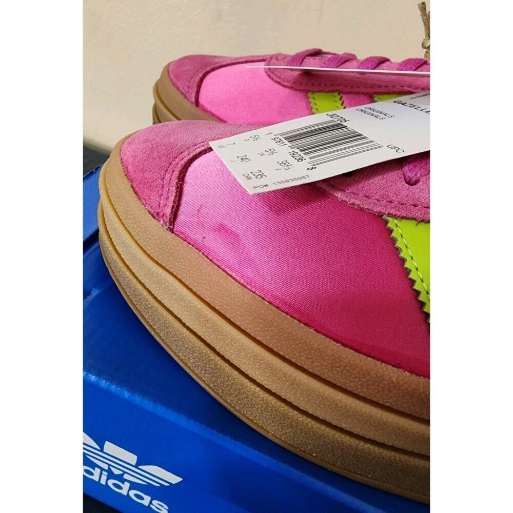NIB Size 7 - Adidas Originals Gazelle Bold Lucid Fuchsia Solar Slime Satin Suede - Picture 6 of 10